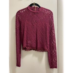 Lace Crop Top Maroon Red